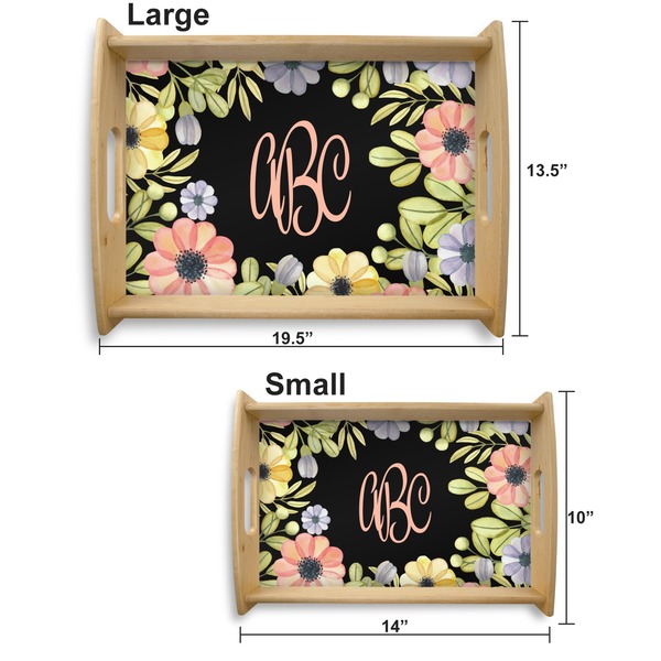 Boho Floral Serving Tray Wood Sizes