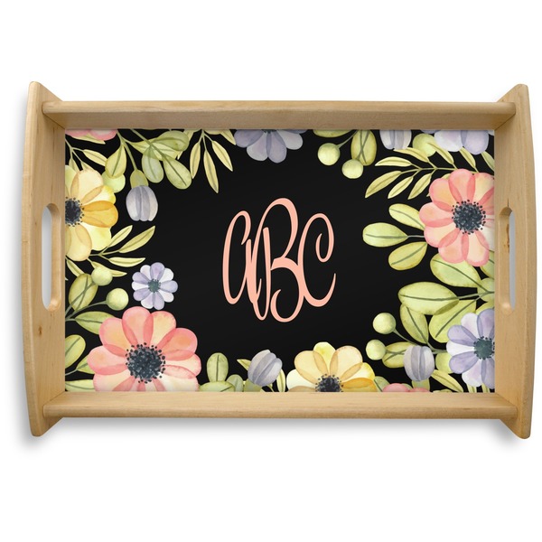 Custom Boho Floral Natural Wooden Tray - Small (Personalized)