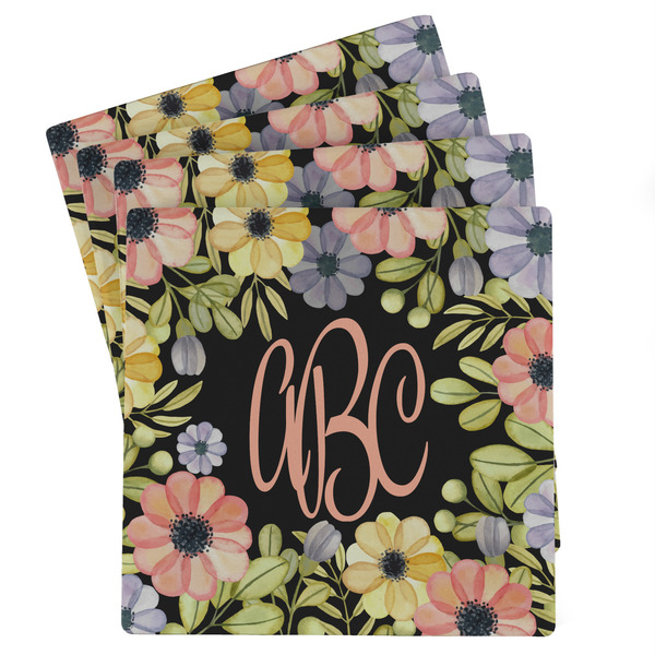 Custom Boho Floral Absorbent Stone Coasters - Set of 4 (Personalized)