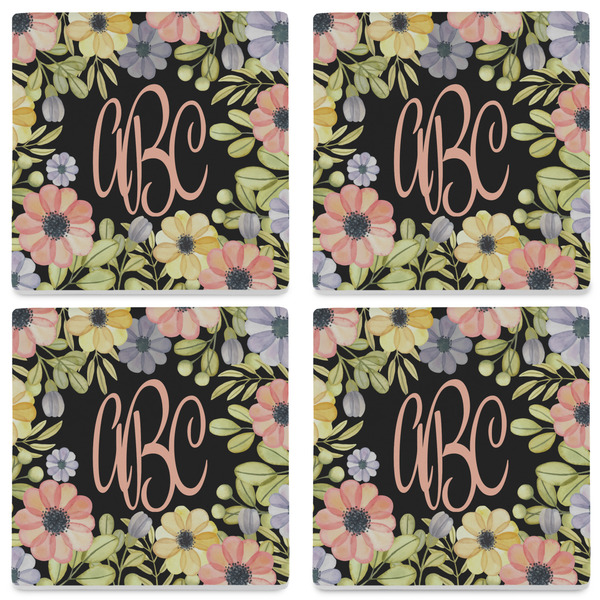 Boho Floral Set of 4 Sandstone Coasters - See All 4 View