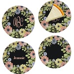 Boho Floral Set of 4 Glass Appetizer / Dessert Plate 8" (Personalized)