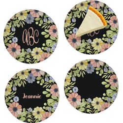 Boho Floral Set of 4 Glass Appetizer / Dessert Plate 8" (Personalized)