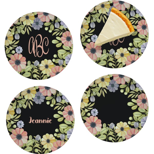Custom Boho Floral Set of 4 Glass Appetizer / Dessert Plate 8" (Personalized)