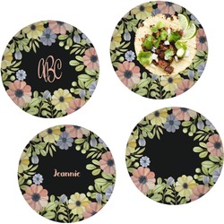 Boho Floral Set of 4 Glass Lunch / Dinner Plate 10" (Personalized)