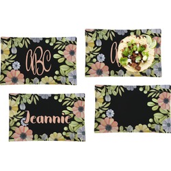 Boho Floral Set of 4 Glass Rectangular Lunch / Dinner Plate (Personalized)