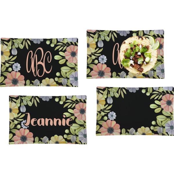 Custom Boho Floral Set of 4 Glass Rectangular Lunch / Dinner Plate (Personalized)