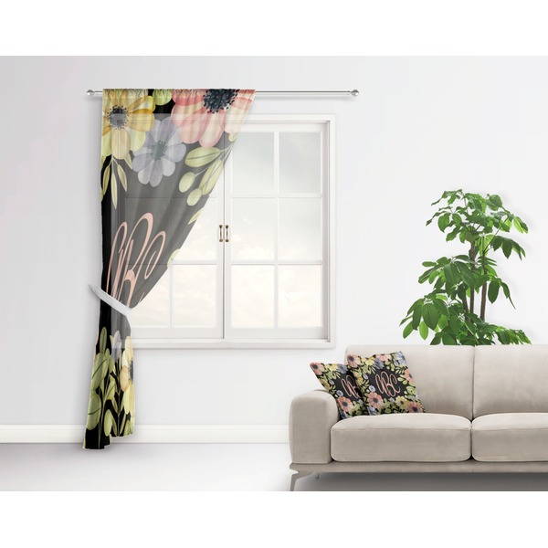 Boho Floral Sheer Curtain With Window and Rod - in Room Matching Pillow