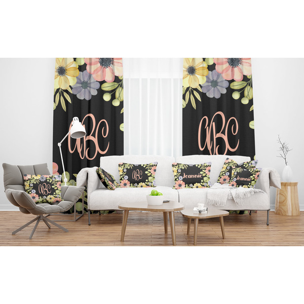 Boho Floral Sheer and Custom Curtains in Room with Matching Pillows