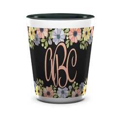 Boho Floral Ceramic Shot Glass - 1.5 oz - Two Tone - Set of 4 (Personalized)