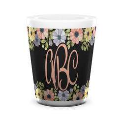 Boho Floral Ceramic Shot Glass - 1.5 oz - White - Set of 4 (Personalized)