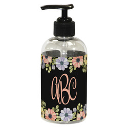 Boho Floral Plastic Soap / Lotion Dispenser (8 oz - Small - Black) (Personalized)