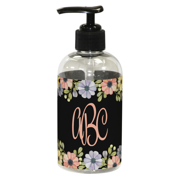 Custom Boho Floral Plastic Soap / Lotion Dispenser (8 oz - Small - Black) (Personalized)