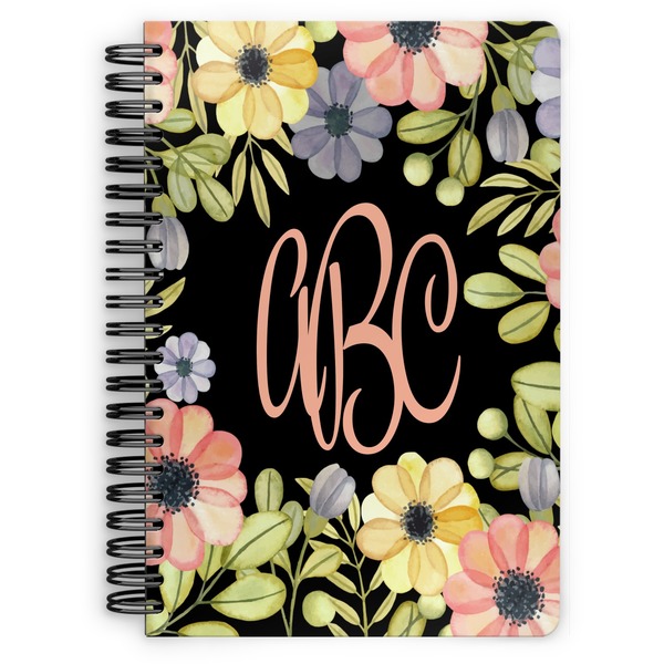 Custom Boho Floral Spiral Notebook - 7x10 w/ Monogram