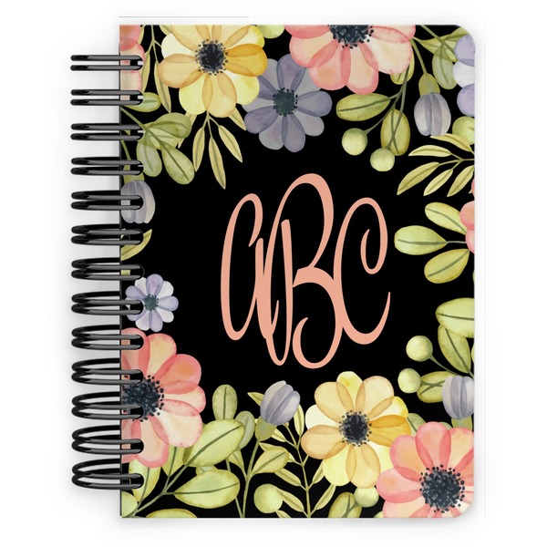 Custom Boho Floral Spiral Notebook - 5x7 w/ Monogram