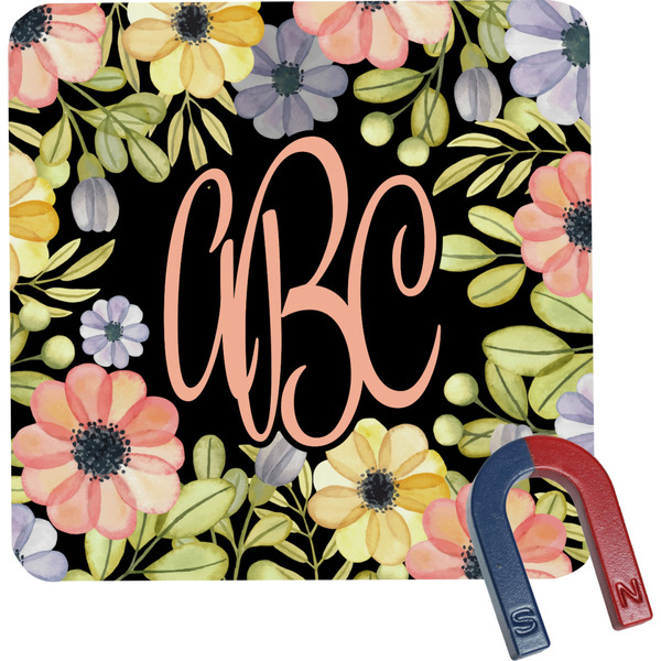 Custom Boho Floral Square Fridge Magnet (Personalized)