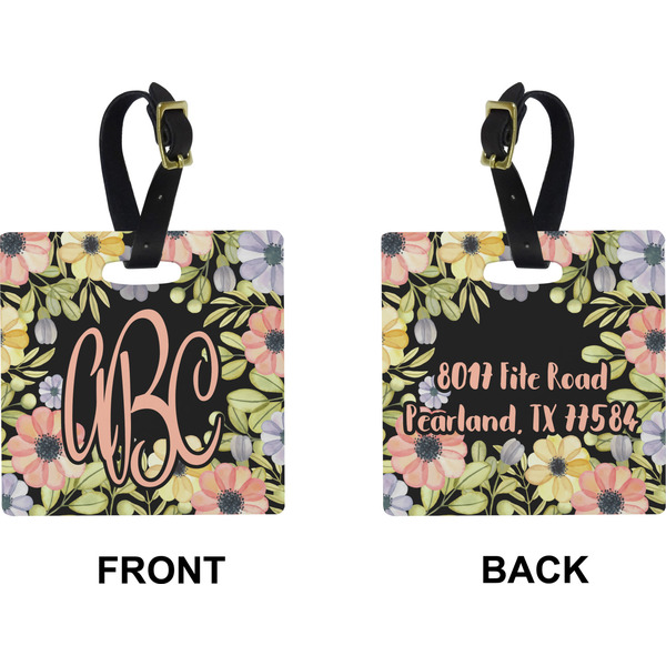 Boho Floral Square Luggage Tag (Front + Back)