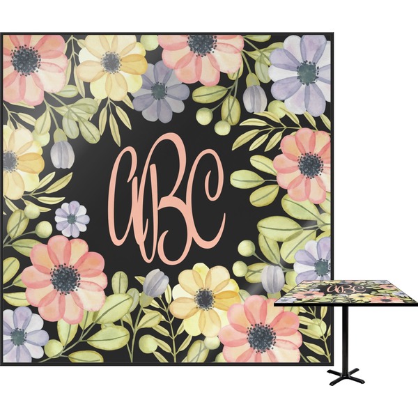 Custom Boho Floral Square Table Top - 30" (Personalized)