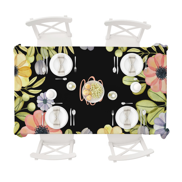 Boho Floral Tablecloths (58"x102") - TOP VIEW (with plates)