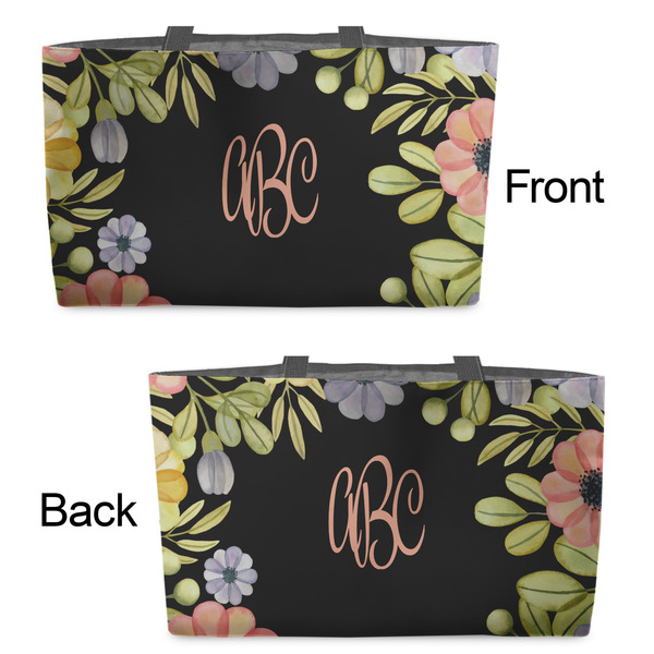 Boho Floral Tote w/Black Handles - Front & Back Views