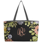 Boho Floral Beach Totes Bag - w/ Black Handles (Personalized)
