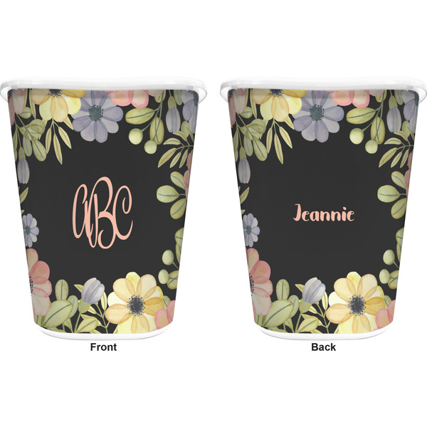 Boho Floral Trash Can White - Front and Back - Apvl