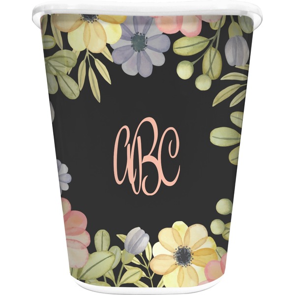 Custom Boho Floral Waste Basket - Single Sided (White) (Personalized)