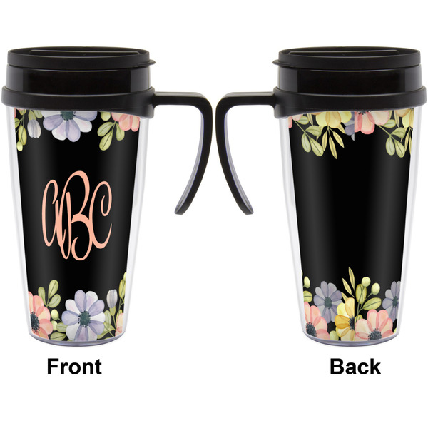 Boho Floral Travel Mug with Black Handle - Approval