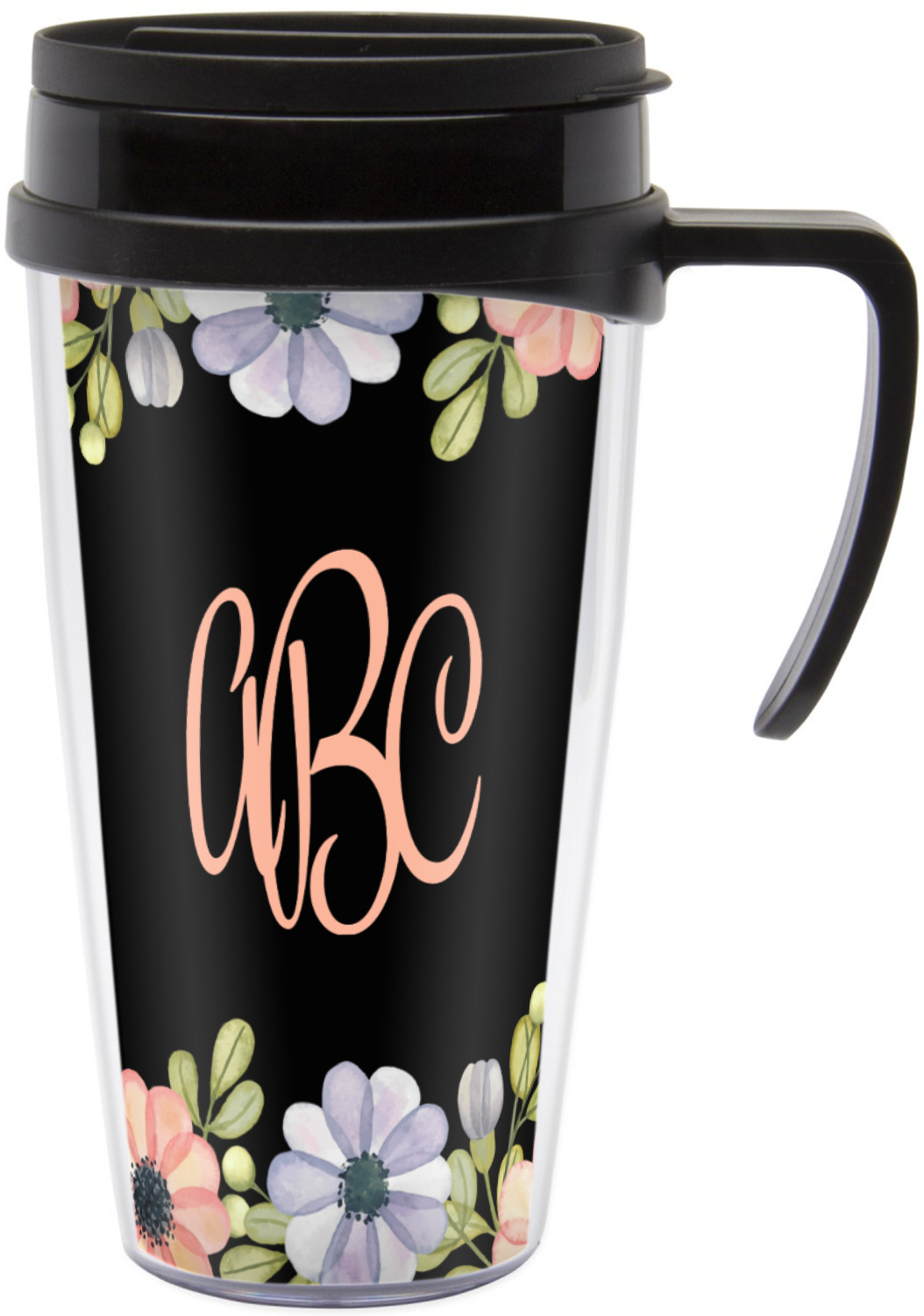 Boho Floral Travel Mug with Handle (Personalized) YouCustomizeIt