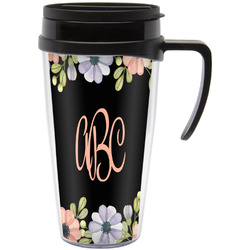 Boho Floral Acrylic Travel Mug with Handle (Personalized)