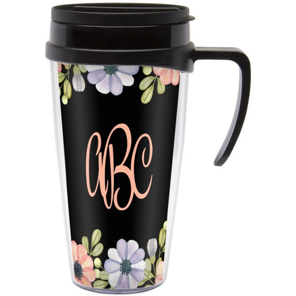 Custom Boho Floral Acrylic Travel Mug with Handle (Personalized)
