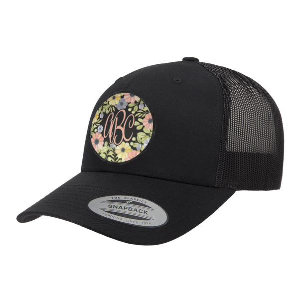 Custom Boho Floral Trucker Hat - Black (Personalized)
