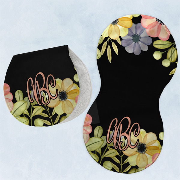 Custom Boho Floral Burp Pads - Velour - Set of 2 w/ Monogram