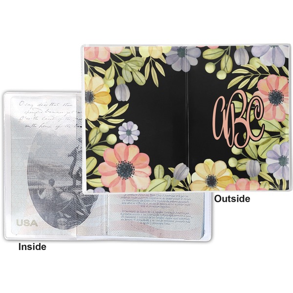 Boho Floral Vinyl Passport Holder - Flat Front and Back