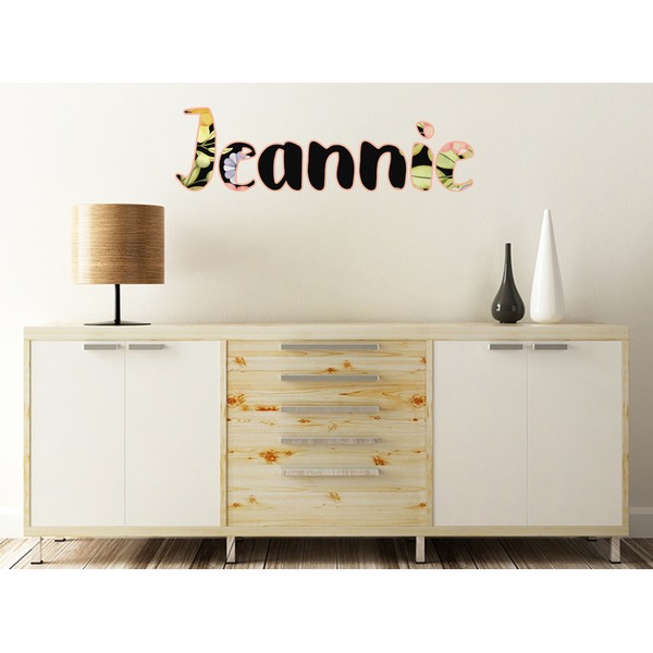Boho Floral Wall Name Decal On Wooden Desk