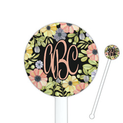 Boho Floral 5.5" Round Plastic Stir Sticks - White - Single Sided (Personalized)
