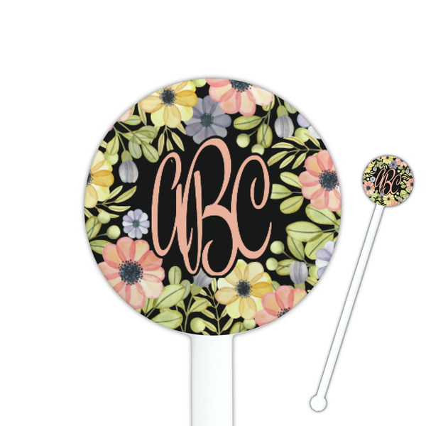 Custom Boho Floral 5.5" Round Plastic Stir Sticks - White - Double Sided (Personalized)