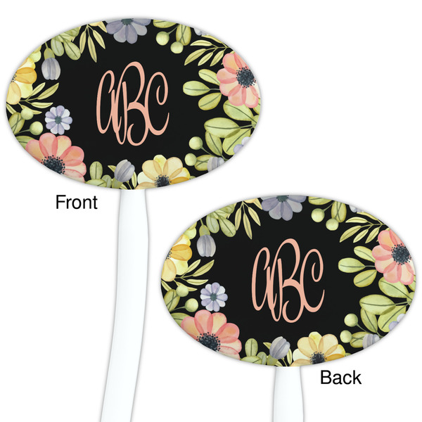Boho Floral White Plastic 7" Stir Stick - Double Sided - Oval - Front & Back