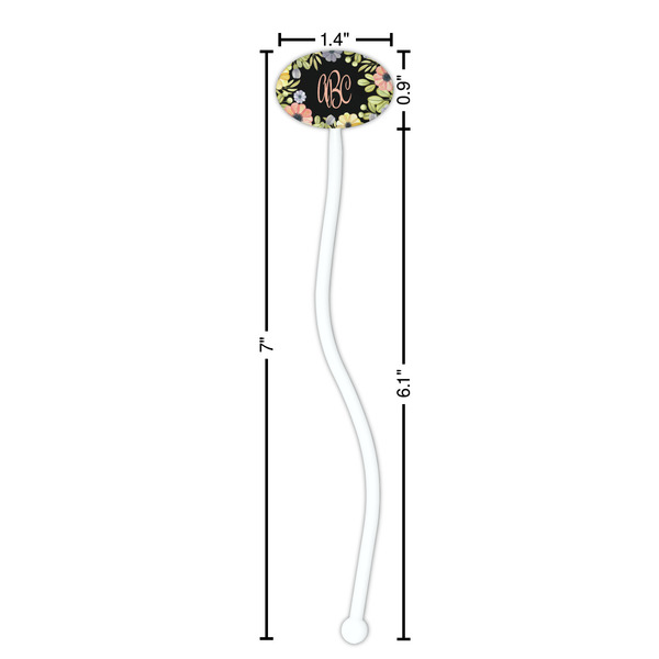 Boho Floral White Plastic 7" Stir Stick - Oval - Dimensions