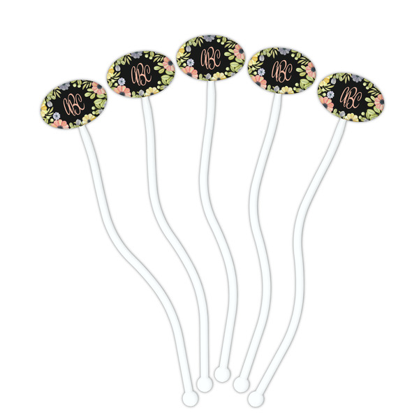 Boho Floral White Plastic 7" Stir Stick - Oval - Fan
