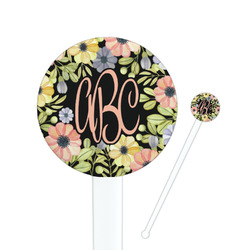 Boho Floral 7" Round Plastic Stir Sticks - White - Single Sided (Personalized)