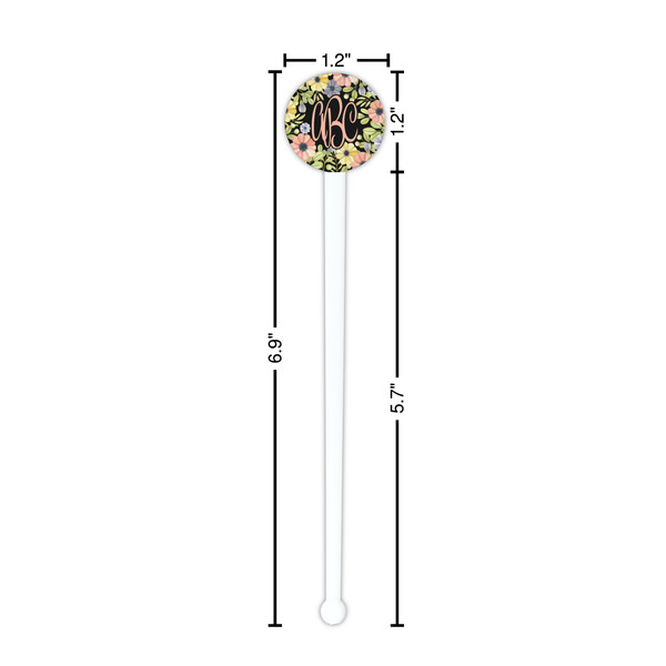 Boho Floral White Plastic 7" Stir Stick - Round - Dimensions