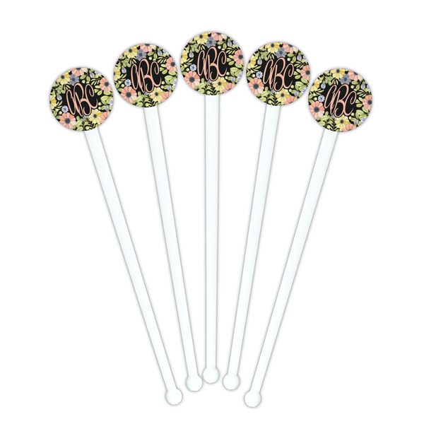 Boho Floral White Plastic 7" Stir Stick - Round - Fan View