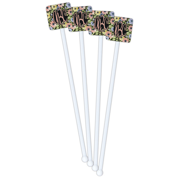 Boho Floral White Plastic Stir Stick - Double Sided - Square - Front