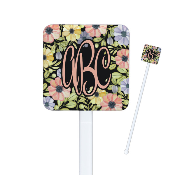 Custom Boho Floral Square Plastic Stir Sticks (Personalized)