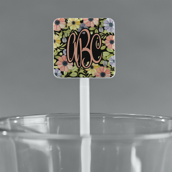 Boho Floral White Plastic Stir Stick - Square - Main