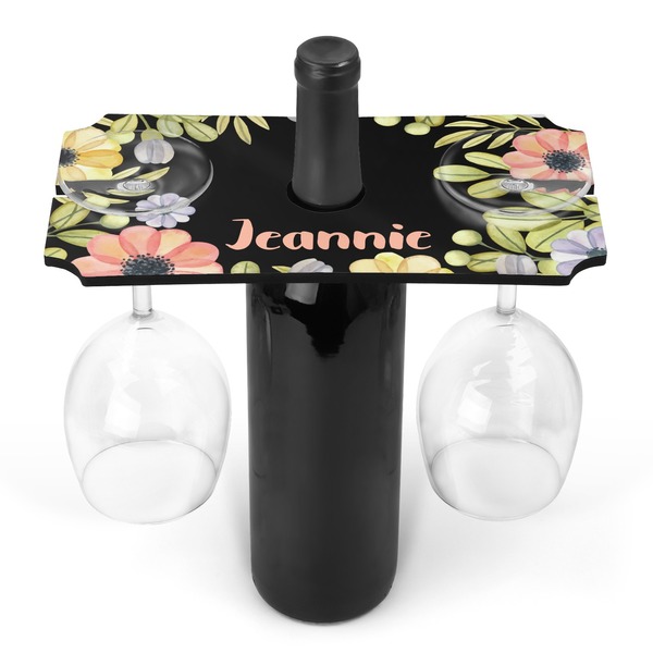 Custom Boho Floral Wine Bottle & Glass Holder (Personalized)