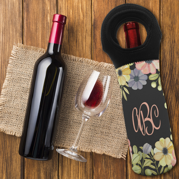 Boho Floral Wine Tote Bag - FLATLAY