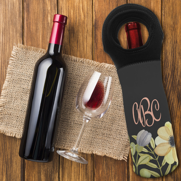 Boho Floral Wine Tote Bag - FLATLAY