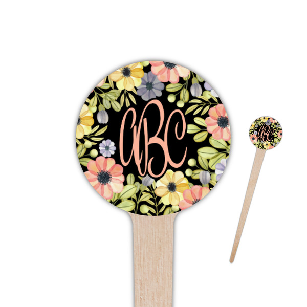 Custom Boho Floral 4" Round Wooden Food Picks - Double Sided (Personalized)
