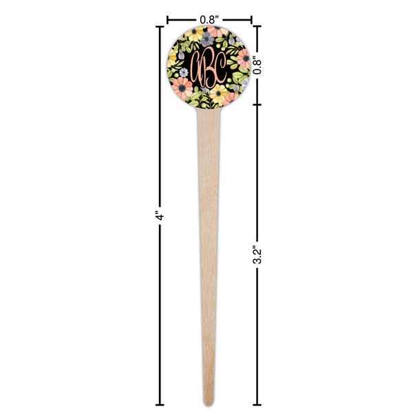 Boho Floral Wooden 4" Food Pick - Round - Dimensions